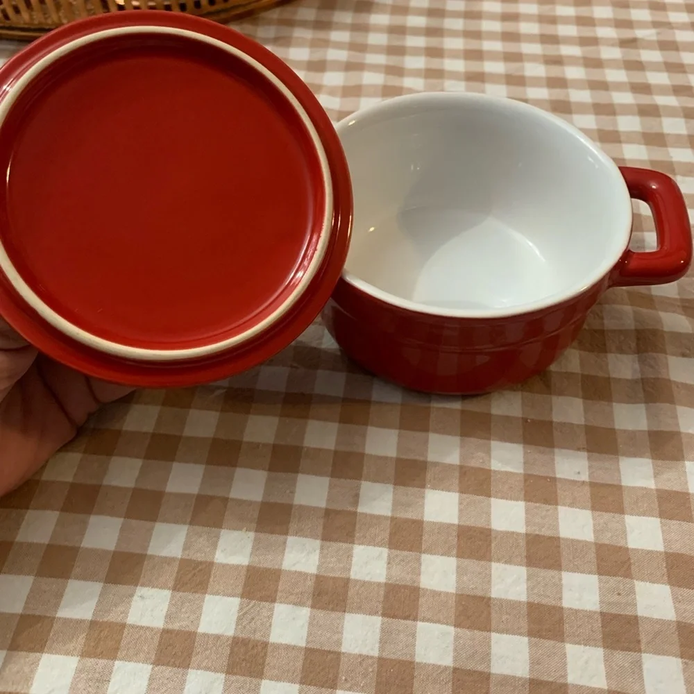 Elegant Red Ceramic Cookware with Lid very small